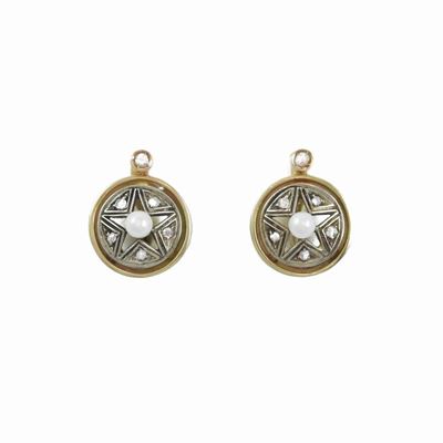 Orecchini Pendenti in Oro Giallo e Argento con Diamanti e Perle