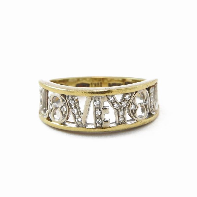 Anello a Fascia in Oro Bianco e Giallo con Diamanti