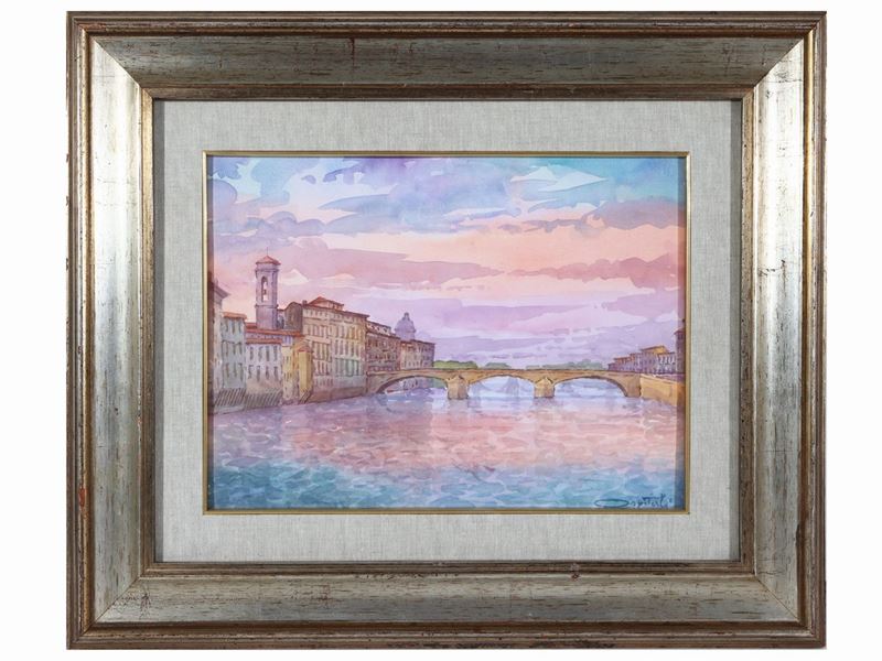 Giovanni Ospitali - Veduta di Ponte a Santa Trinita - Scorcio Fiorentino
