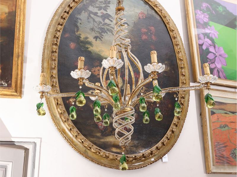 Lampadario in Vetro e Metallo Dorato