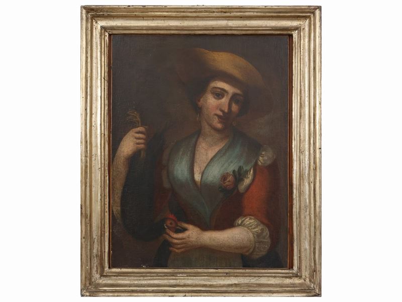 Scuola Veneta del XVIII Secolo - Ragazza con Gallina