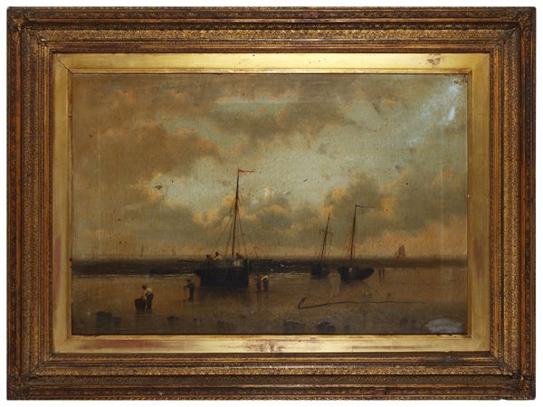 Scuola francese : Marina with fishermen and boats  (19th century)  - Auction The classic house. Timeless style - Maison Bibelot - Casa d'Aste Firenze - Milano