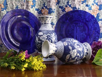Serie di Ventidue Sottopiatti in Vetro Blu
