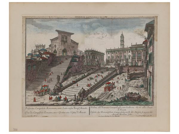 Georg Balthasar Probst - Vue du Campidole romaine - Vue du Chateau Sant Anges a Rome