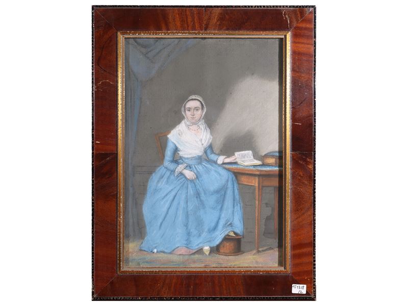 Scuola Francese del XVIII/XIX Secolo - Gentiliomo in Nero e Gentildonna in Abito Azzurro