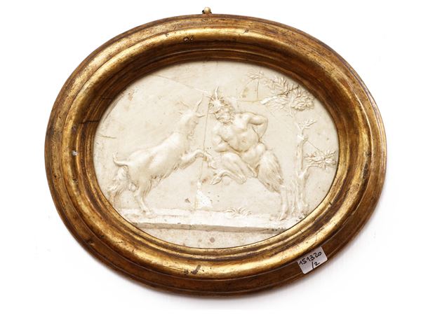 Scuola neoclassica del XVIII/XIX secolo - Putto suonatore che cavalca un leone e Fauno con capro