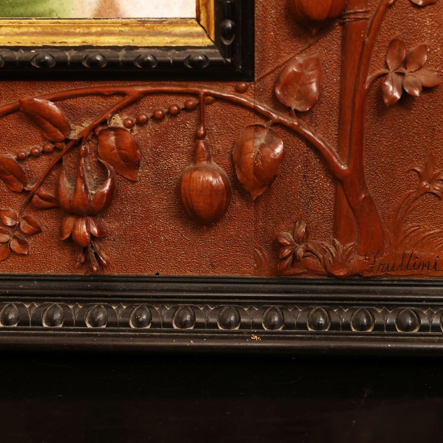Luigi Frullini - Cornice in Legno di Noce Scolpito, Seconda Metà del XIX Secolo
