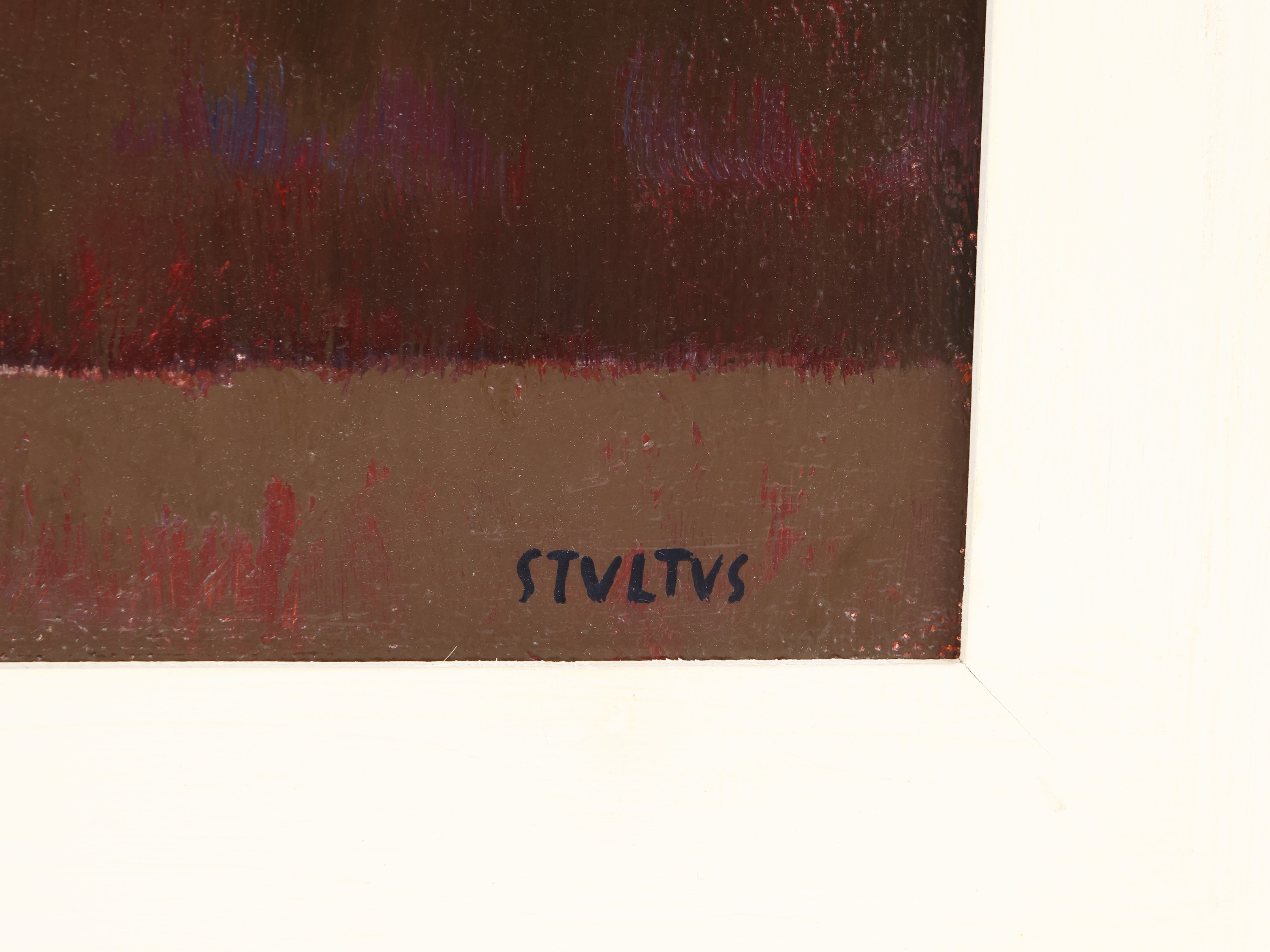 Dyalma Stultus - Il Piatto Viola (interno di Paese con Natura Morta) 1975