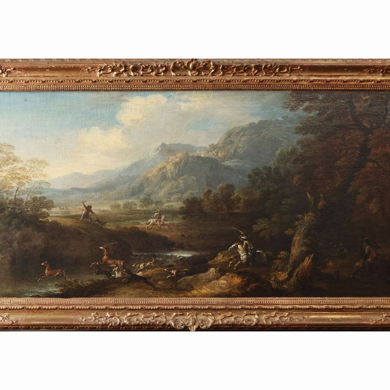 Cerchia di Pandolfo Reschi - Paesaggio Boschivo con Caccia al Cervo