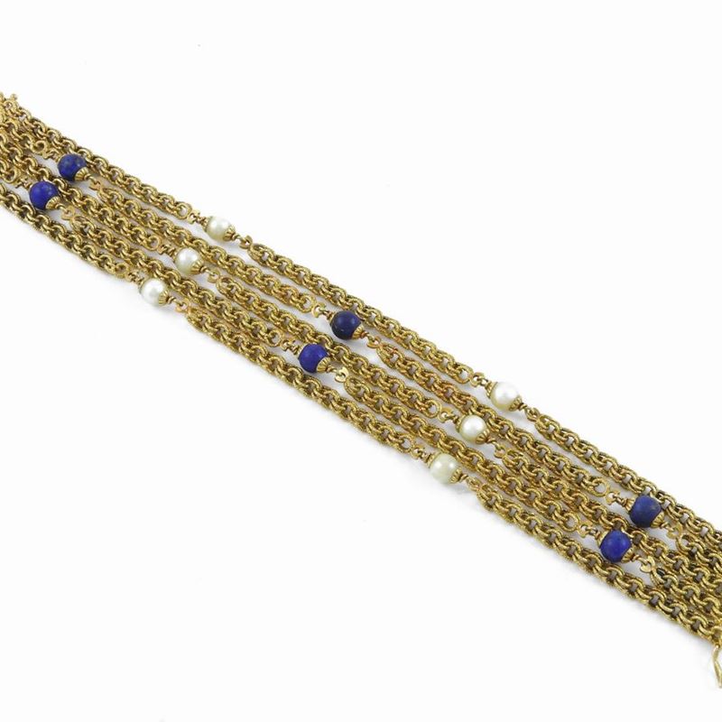 Bracciale Micheletto in Oro Giallo con Perle Coltivate e Lapislazzuli