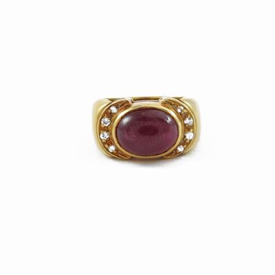 Anello da Mignolo in Oro Giallo con Rubino e Diamanti