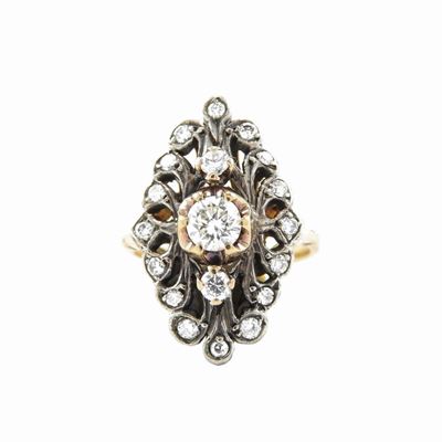 Anello Figarò in Oro Giallo e Argento con Diamanti