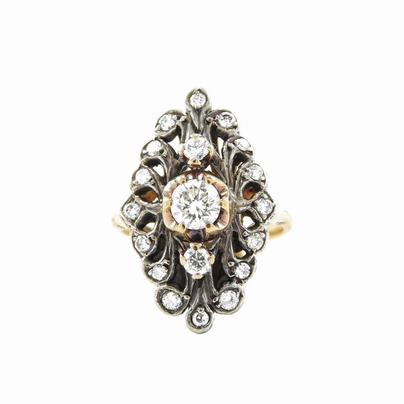 Anello Figarò in Oro Giallo e Argento con Diamanti