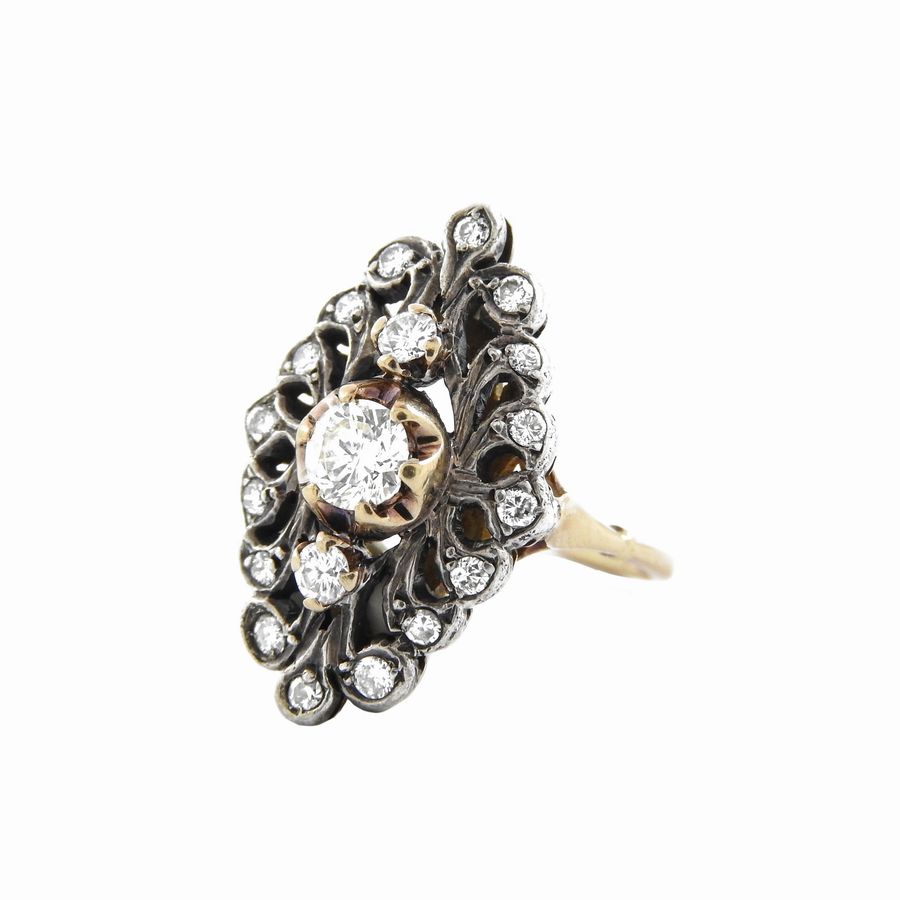 Anello Figarò in Oro Giallo e Argento con Diamanti