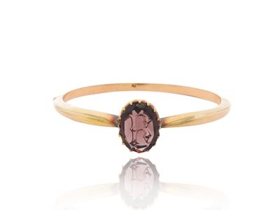 Bracciale Rigido in Oro a Basso Titolo con Pasta Vitrea Viola Incisa