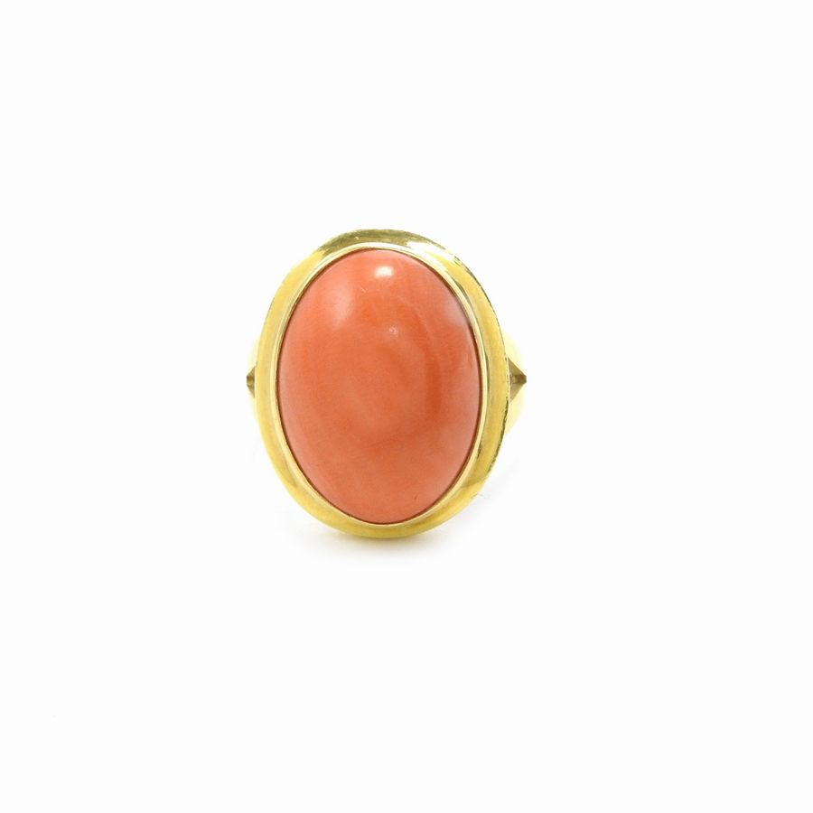 Demi Parure Anello e Orecchini in Oro Giallo con Corallo Rosa Arancio