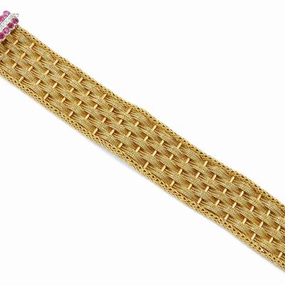 Bracciale in Oro Bianco e Oro Giallo con Diamanti e Rubini