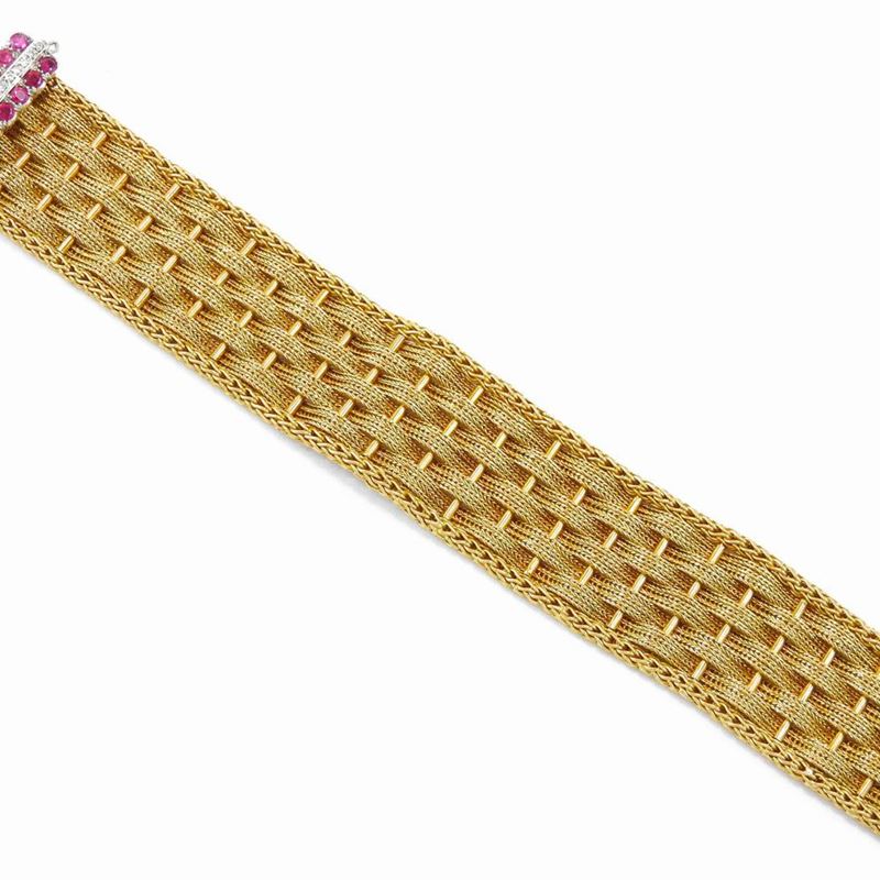 Bracciale in Oro Bianco e Oro Giallo con Diamanti e Rubini