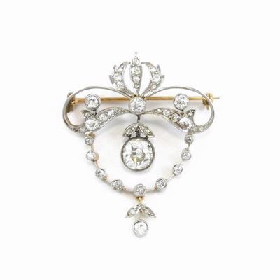 Spilla Libety in Oro Giallo e Argento con Diamanti