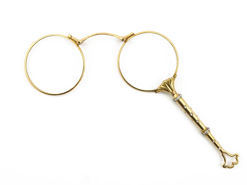 Lorgnette in Oro Giallo e Argento con Diamanti