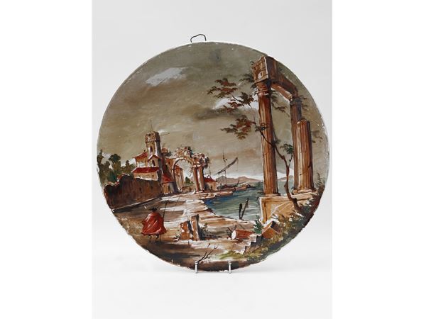 Parade dish in glazed terracotta, Florence Cantagalli