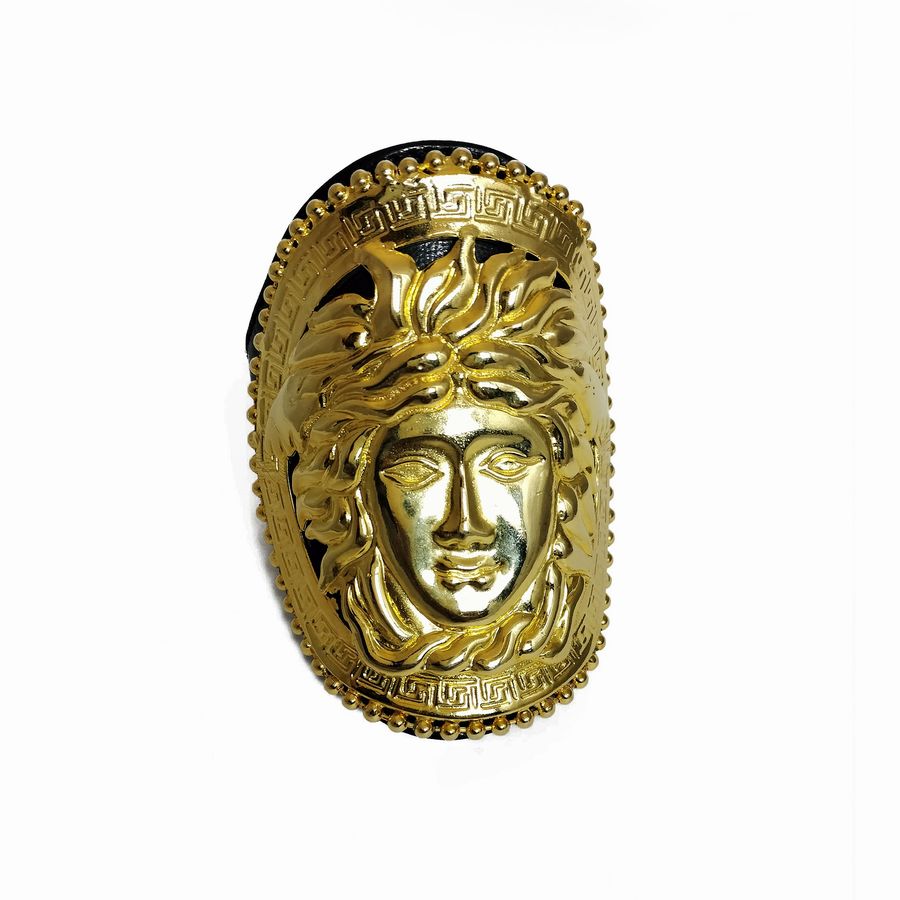 Gianni Versace Bracciale in Pelle Nera e Testa di Medusa