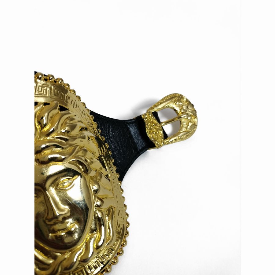 Gianni Versace Bracciale in Pelle Nera e Testa di Medusa