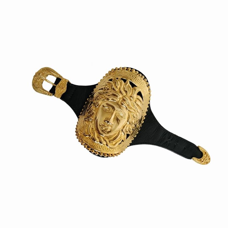 Gianni Versace Bracciale in Pelle Nera e Testa di Medusa