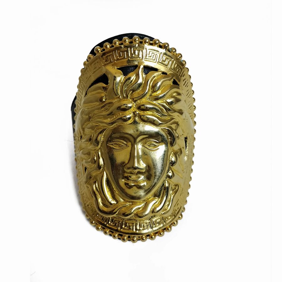 Gianni Versace Bracciale in Pelle Nera e Testa di Medusa