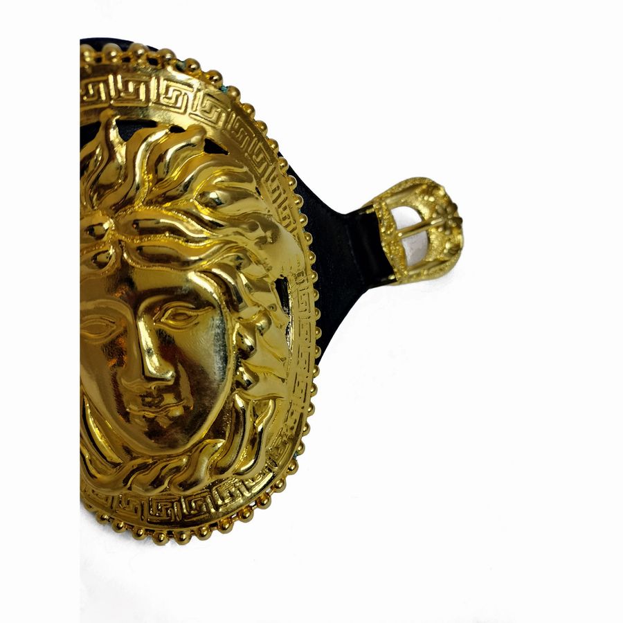 Gianni Versace Bracciale in Pelle Nera e Testa di Medusa