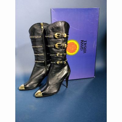 Gianni Versace Stivali in Pelle Nera con Borchie