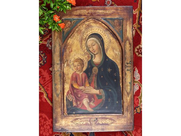 Maniera della pittura gotica - Madonna and Child with a pair of cherubs