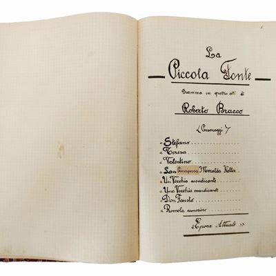Trascrizione Manoscritta del Dramma la Piccola Fonte di Roberto Bracco