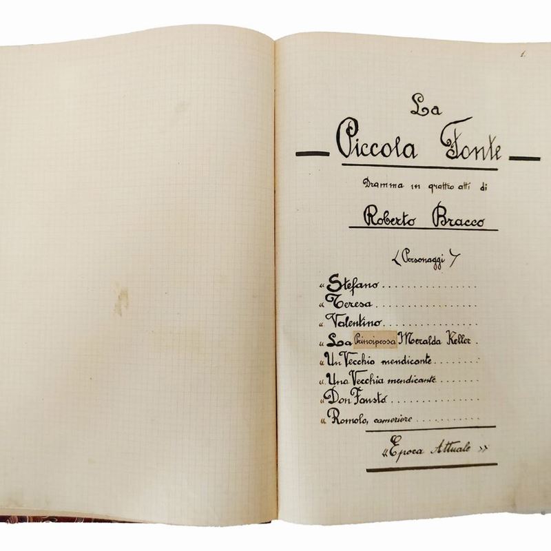 Trascrizione Manoscritta del Dramma la Piccola Fonte di Roberto Bracco