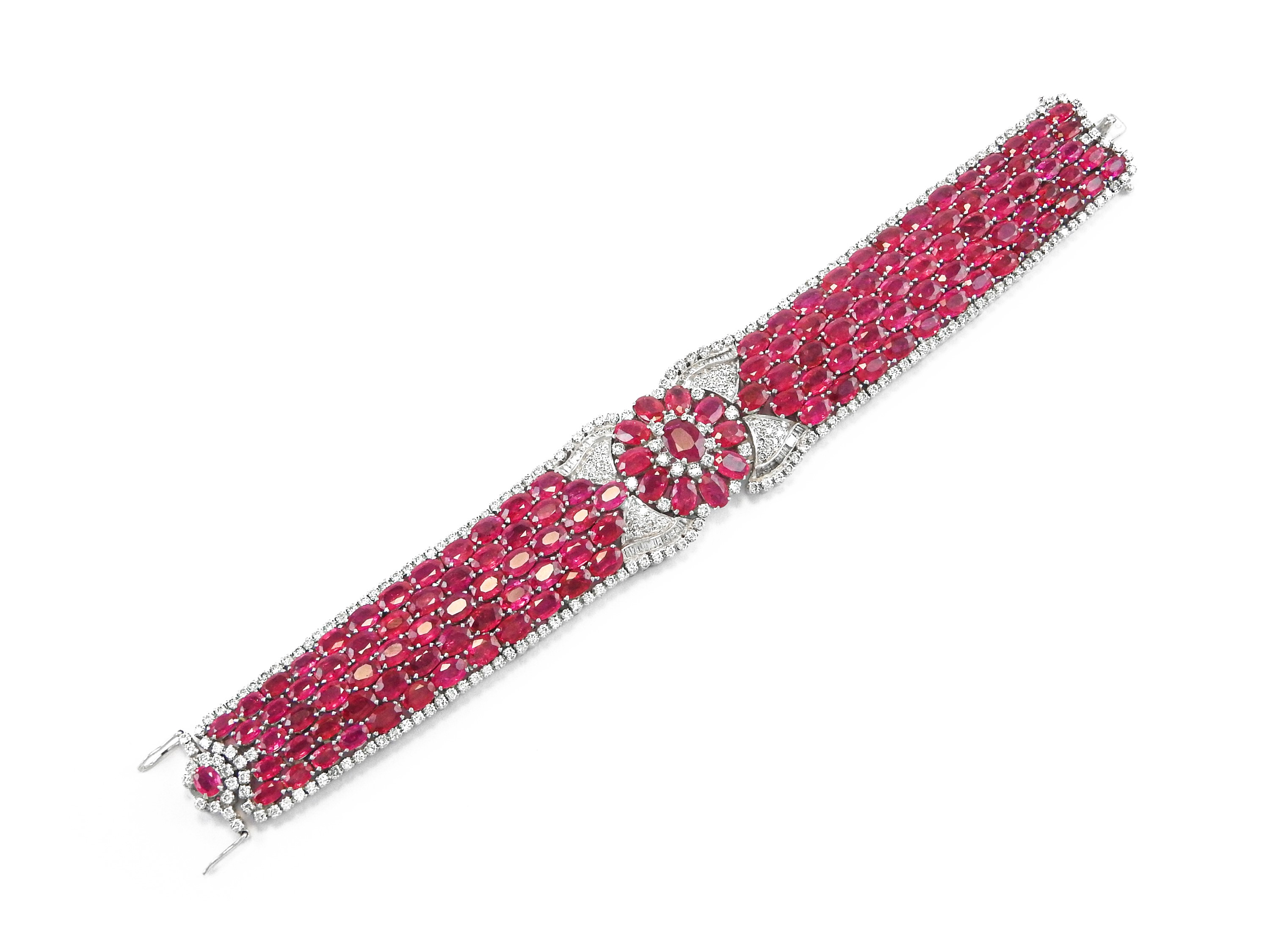 Bracciale in Oro Bianco con Diamanti e Rubini