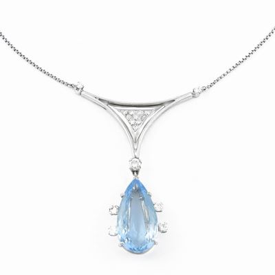 Collana in Oro Bianco con Diamanti e Acquamarina