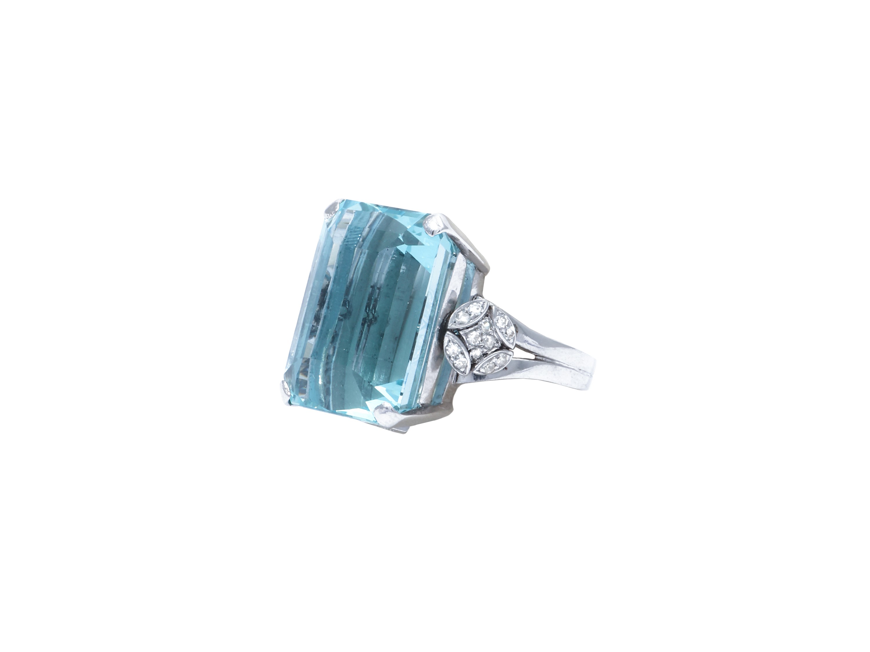 Anello in Oro Bianco con Diamanti e Acquamarina