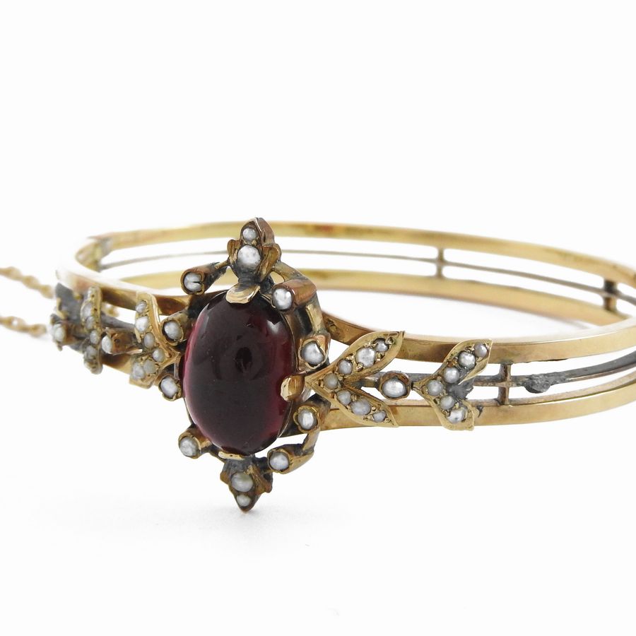 Bracciale Rigido in Oro a Basso Titolo con Granato e Microperle