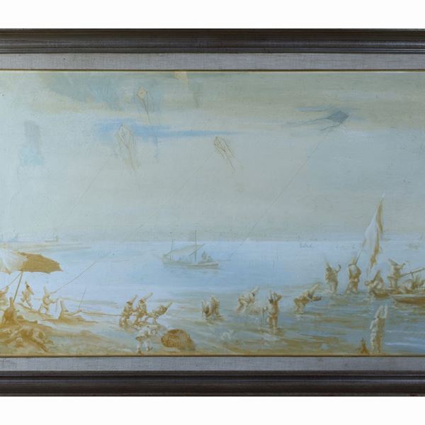 Ludovico De Luigi : Marina con maschere  - Asta Due collezioni pisane - Maison Bibelot - Casa d'Aste Firenze - Milano