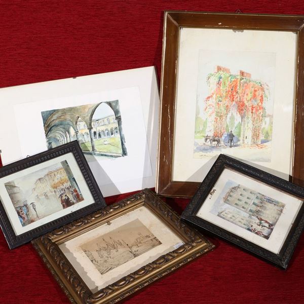 Paesaggi tra cui alcuni scorci di Pisa  (XX secolo)  - Asta Due collezioni pisane - Maison Bibelot - Casa d'Aste Firenze - Milano
