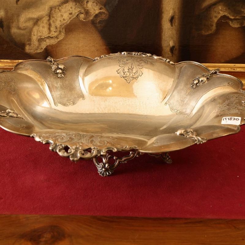 Grande Cestino Centrotavola in Argento Cesellato