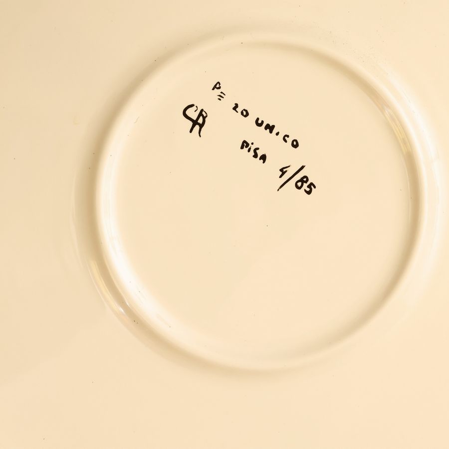 Quattro Piatti Decorativi in Ceramica Policroma, C. Romoli Pisa