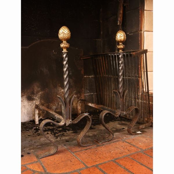 Pair of wrought iron andirons  - Auction Two collections from Pisa - Maison Bibelot - Casa d'Aste Firenze - Milano