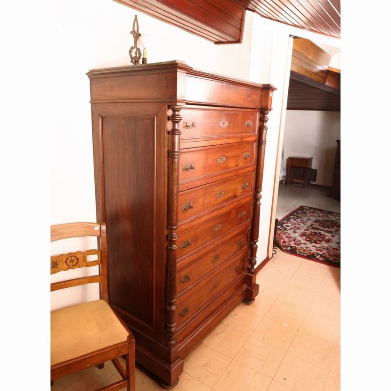 Cassettiera in Legno Tenero e Piuma di Noce