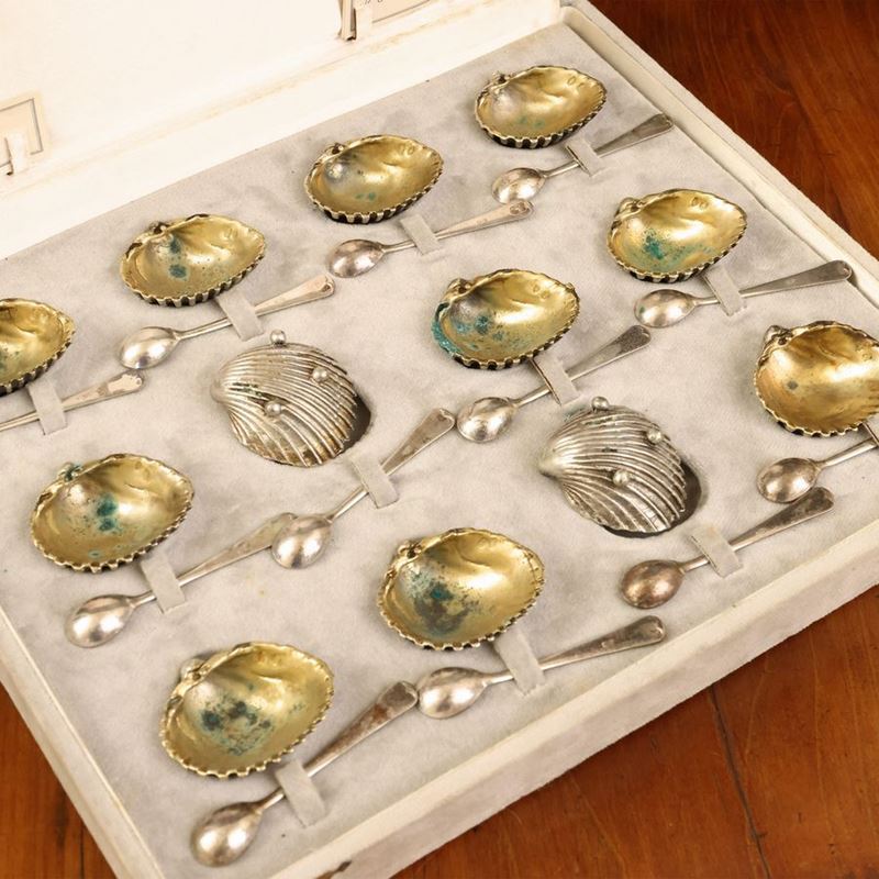 Serie di Dodici Salierine Segnaposto in Argento, Firenze