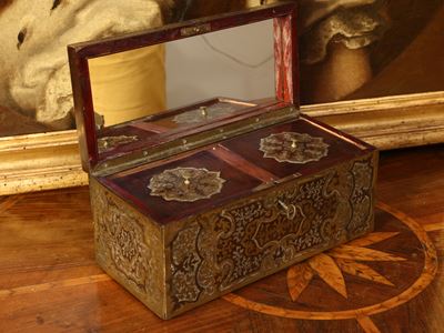 Scatola Boulle Porta Tè in Legno e Metallo