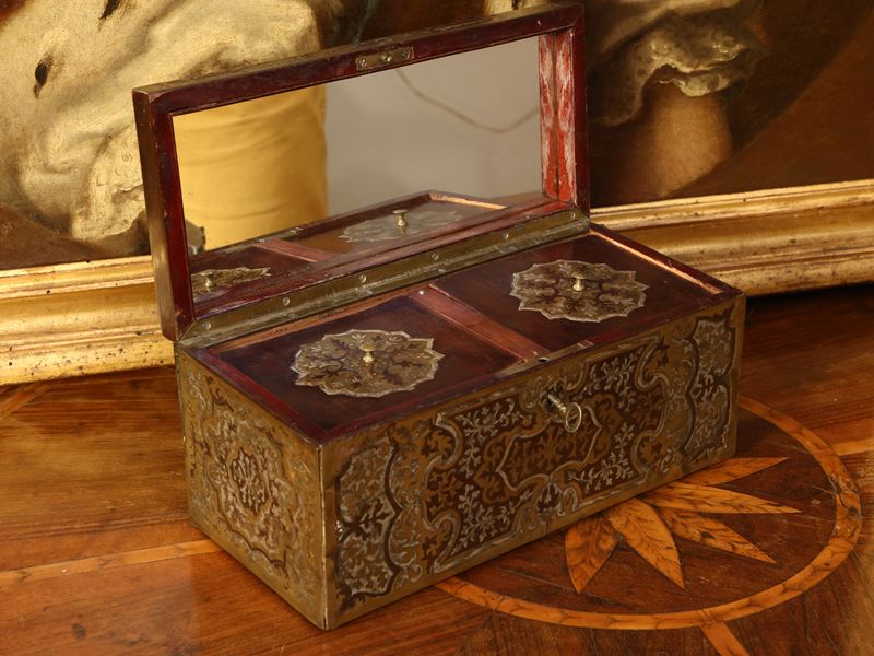 Scatola Boulle Porta Tè in Legno e Metallo