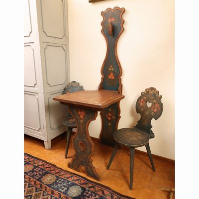 Tavolino da Parete Pieghevole in Legno Laccato e Dipinto