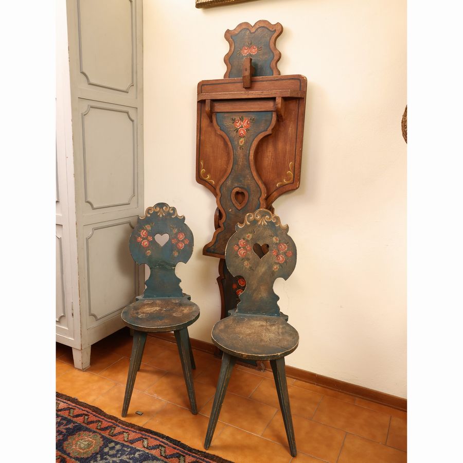 Tavolino da Parete Pieghevole in Legno Laccato e Dipinto