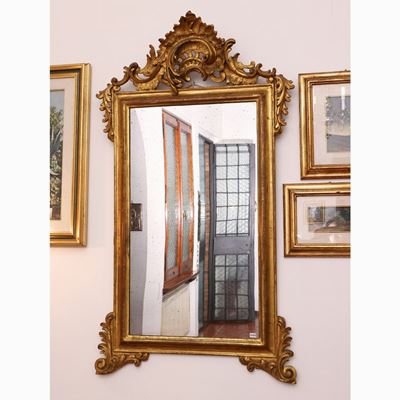 Specchiera con Cornice in Legno Intagliato e Dorato